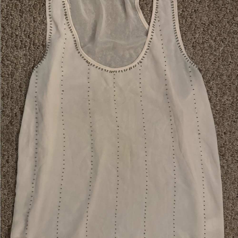 Kismet White Tank Top with Silver Studded Stripes